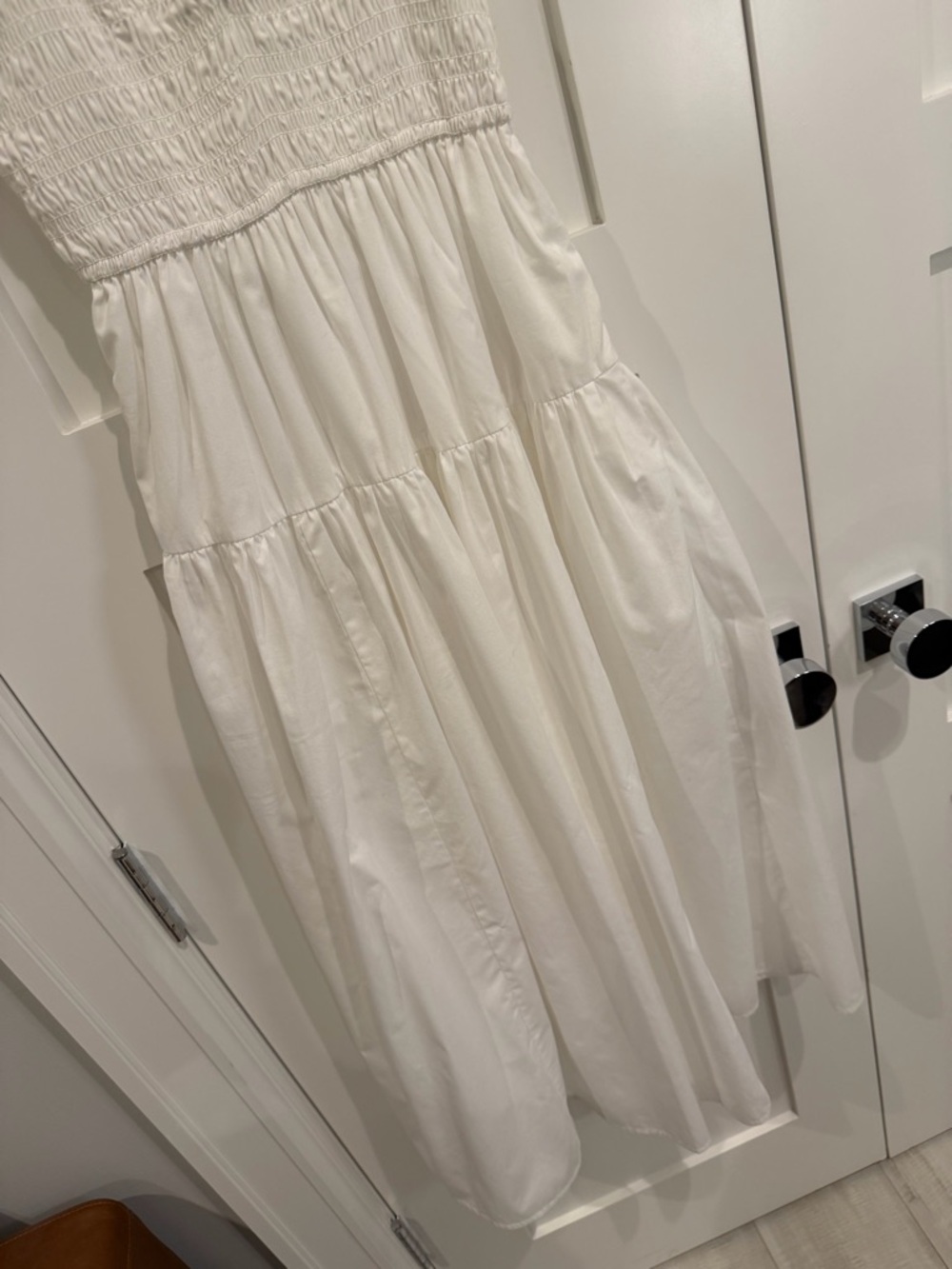 Abercrombie | White Smocked Ruffle Strap Midi Dress - Picture 3 of 10